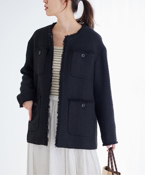 JOURNAL STANDARD(ジャーナルスタンダード)の「《追加5》ツイードジャケット(ノーカラージャケット・レディース・ブラック・FREE)」の11枚目の写真