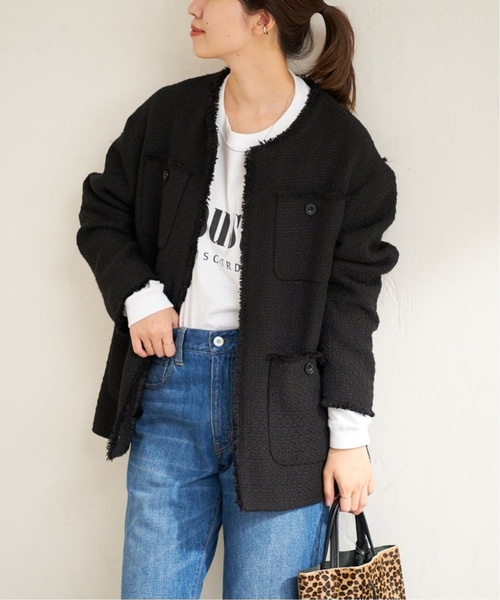 JOURNAL STANDARD(ジャーナルスタンダード)の「《追加5》ツイードジャケット(ノーカラージャケット・レディース・ブラック・FREE)」の22枚目の写真