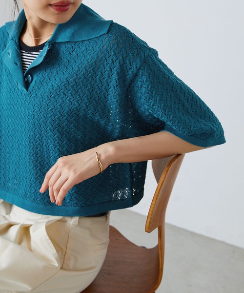 forksy.(フォルクシー)の「【forksy.】レース編み半袖ポロニット(ポロシャツ・レディース・アイボリー/ブラック/ブルー/オレンジ・FREE)」の16枚目の写真