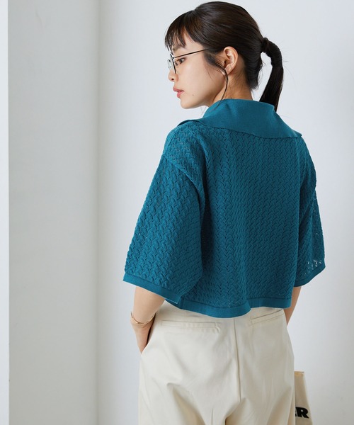forksy.(フォルクシー)の「【forksy.】レース編み半袖ポロニット(ポロシャツ・レディース・アイボリー/ブラック/ブルー/オレンジ・FREE)」の9枚目の写真