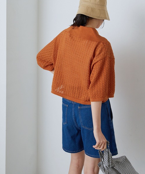 forksy.(フォルクシー)の「【forksy.】レース編み半袖ポロニット(ポロシャツ・レディース・アイボリー/ブラック/ブルー/オレンジ・FREE)」の10枚目の写真