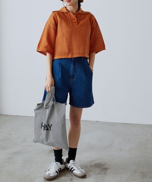 forksy.(フォルクシー)の「【forksy.】レース編み半袖ポロニット(ポロシャツ・レディース・アイボリー/ブラック/ブルー/オレンジ・FREE)」の18枚目の写真