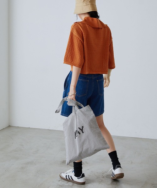 forksy.(フォルクシー)の「【forksy.】レース編み半袖ポロニット(ポロシャツ・レディース・アイボリー/ブラック/ブルー/オレンジ・FREE)」の11枚目の写真