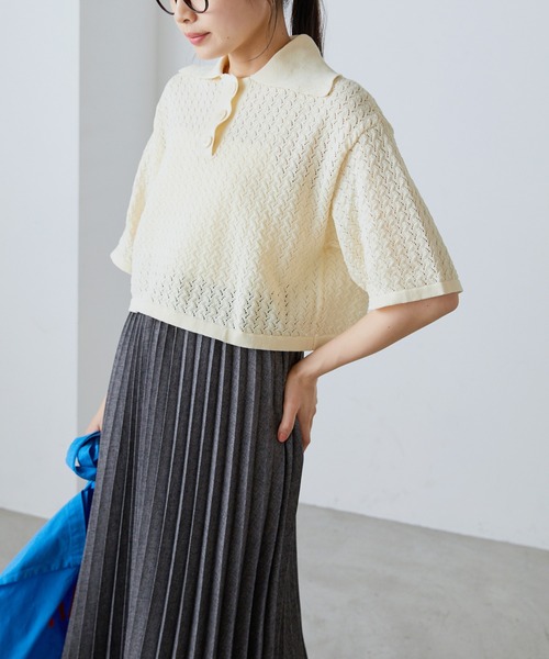 forksy.(フォルクシー)の「【forksy.】レース編み半袖ポロニット(ポロシャツ・レディース・アイボリー/ブラック/ブルー/オレンジ・FREE)」の13枚目の写真