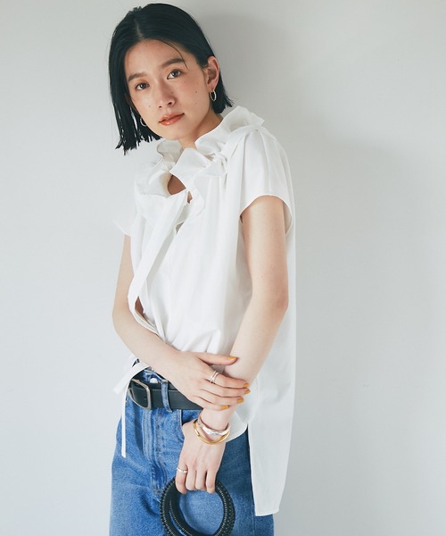 RIVE DROITE（リヴドロワ）の「フレンチフリルカラーブラウス（シャツ/ブラウス・レディース・ネイビー/ホワイト/カーキ・FREE）」の14枚目の写真