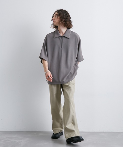 JUNRED（ジュンレッド）の「プリーツハーフジッププルオーバー（Tシャツ/カットソー・メンズ・ホワイト/ブラック/ライトグレー・S/M/L）」の17枚目の写真