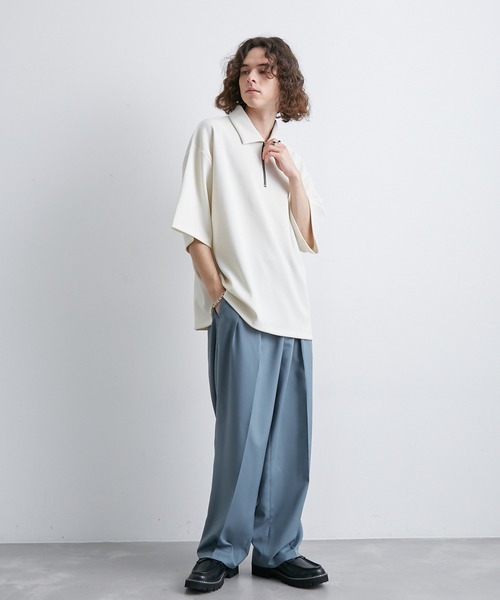 JUNRED（ジュンレッド）の「プリーツハーフジッププルオーバー（Tシャツ/カットソー・メンズ・ホワイト/ブラック/ライトグレー・S/M/L）」の9枚目の写真