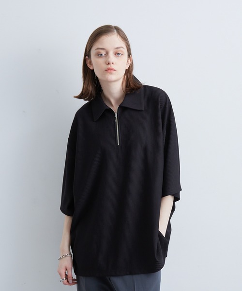 JUNRED（ジュンレッド）の「プリーツハーフジッププルオーバー（Tシャツ/カットソー・メンズ・ホワイト/ブラック/ライトグレー・S/M/L）」の5枚目の写真