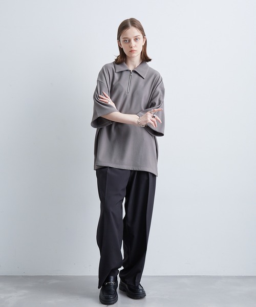 JUNRED（ジュンレッド）の「プリーツハーフジッププルオーバー（Tシャツ/カットソー・メンズ・ホワイト/ブラック/ライトグレー・S/M/L）」の6枚目の写真