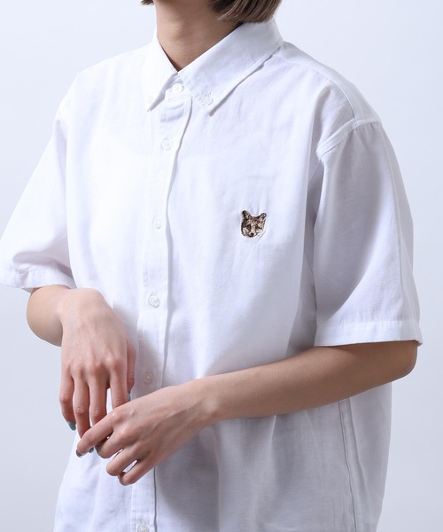 ZIP FIVE（ジップファイブ）の「【ZIP FIVE】 動物 刺繍 オックスフォード ボタンダウン ワンポイント 半袖 シャツ 猫 / 柴犬 / キツネ / タヌキ（シャツ/ブラウス・レディース・ブラック系2/ブラック系1/ネイビー系2/サックスブルー系2/サックスブルー系/ホワイト系1/ホワイト/ネイビー/ブラック系/サックスブルー系1/ブラック/ネイビー系1/サックスブルー/ホワイト系/ホワイト系2/ネイビー系/ホワイト系3/サックスブルー系3・LARGE/MEDIUM/SMALL/X-LARGE）」の5枚目の写真
