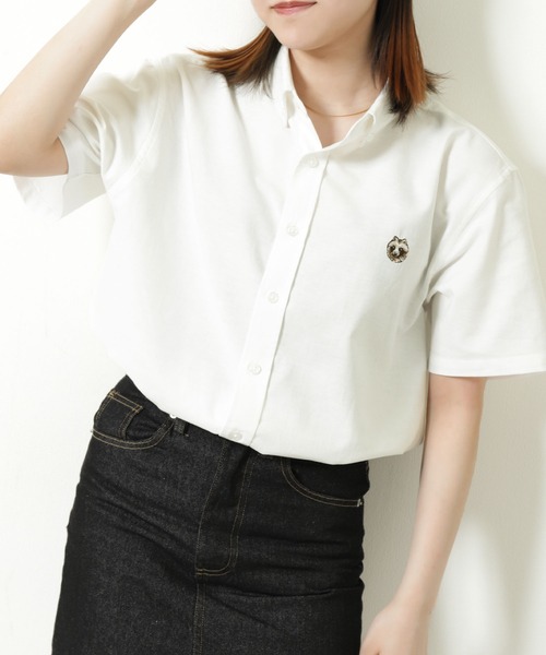 ZIP FIVE（ジップファイブ）の「【ZIP FIVE】 動物 刺繍 オックスフォード ボタンダウン ワンポイント 半袖 シャツ 猫 / 柴犬 / キツネ / タヌキ（シャツ/ブラウス・レディース・ブラック系2/ブラック系1/ネイビー系2/サックスブルー系2/サックスブルー系/ホワイト系1/ホワイト/ネイビー/ブラック系/サックスブルー系1/ブラック/ネイビー系1/サックスブルー/ホワイト系/ホワイト系2/ネイビー系/ホワイト系3/サックスブルー系3・LARGE/MEDIUM/SMALL/X-LARGE）」の6枚目の写真