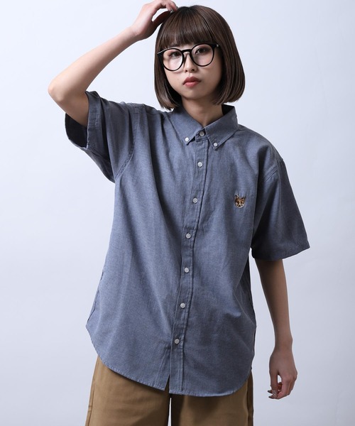 ZIP FIVE（ジップファイブ）の「【ZIP FIVE】 動物 刺繍 オックスフォード ボタンダウン ワンポイント 半袖 シャツ 猫 / 柴犬 / キツネ / タヌキ（シャツ/ブラウス・レディース・ブラック系2/ブラック系1/ネイビー系2/サックスブルー系2/サックスブルー系/ホワイト系1/ホワイト/ネイビー/ブラック系/サックスブルー系1/ブラック/ネイビー系1/サックスブルー/ホワイト系/ホワイト系2/ネイビー系/ホワイト系3/サックスブルー系3・LARGE/MEDIUM/SMALL/X-LARGE）」の15枚目の写真