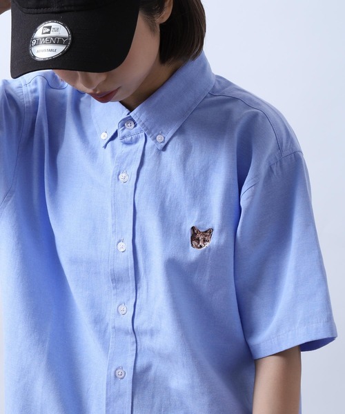 ZIP FIVE（ジップファイブ）の「【ZIP FIVE】 動物 刺繍 オックスフォード ボタンダウン ワンポイント 半袖 シャツ 猫 / 柴犬 / キツネ / タヌキ（シャツ/ブラウス・レディース・ブラック系2/ブラック系1/ネイビー系2/サックスブルー系2/サックスブルー系/ホワイト系1/ホワイト/ネイビー/ブラック系/サックスブルー系1/ブラック/ネイビー系1/サックスブルー/ホワイト系/ホワイト系2/ネイビー系/ホワイト系3/サックスブルー系3・LARGE/MEDIUM/SMALL/X-LARGE）」の17枚目の写真
