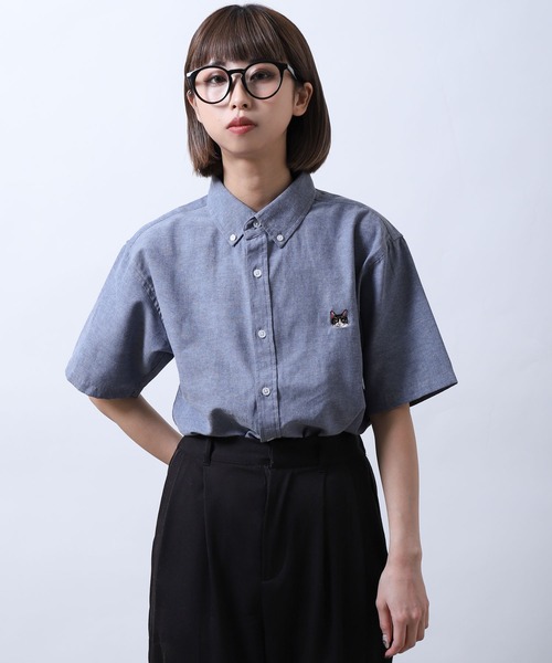 ZIP FIVE（ジップファイブ）の「【ZIP FIVE】 動物 刺繍 オックスフォード ボタンダウン ワンポイント 半袖 シャツ 猫 / 柴犬 / キツネ / タヌキ（シャツ/ブラウス・レディース・ブラック系2/ブラック系1/ネイビー系2/サックスブルー系2/サックスブルー系/ホワイト系1/ホワイト/ネイビー/ブラック系/サックスブルー系1/ブラック/ネイビー系1/サックスブルー/ホワイト系/ホワイト系2/ネイビー系/ホワイト系3/サックスブルー系3・LARGE/MEDIUM/SMALL/X-LARGE）」の11枚目の写真