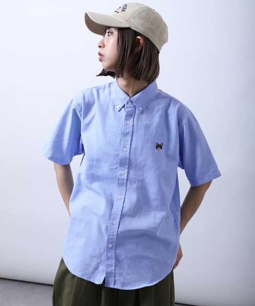 ZIP FIVE（ジップファイブ）の「【ZIP FIVE】 動物 刺繍 オックスフォード ボタンダウン ワンポイント 半袖 シャツ 猫 / 柴犬 / キツネ / タヌキ（シャツ/ブラウス・レディース・ブラック系2/ブラック系1/ネイビー系2/サックスブルー系2/サックスブルー系/ホワイト系1/ホワイト/ネイビー/ブラック系/サックスブルー系1/ブラック/ネイビー系1/サックスブルー/ホワイト系/ホワイト系2/ネイビー系/ホワイト系3/サックスブルー系3・LARGE/MEDIUM/SMALL/X-LARGE）」の12枚目の写真