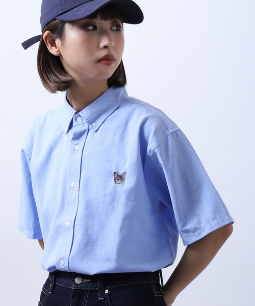 ZIP FIVE（ジップファイブ）の「【ZIP FIVE】 動物 刺繍 オックスフォード ボタンダウン ワンポイント 半袖 シャツ 猫 / 柴犬 / キツネ / タヌキ（シャツ/ブラウス・レディース・ブラック系2/ブラック系1/ネイビー系2/サックスブルー系2/サックスブルー系/ホワイト系1/ホワイト/ネイビー/ブラック系/サックスブルー系1/ブラック/ネイビー系1/サックスブルー/ホワイト系/ホワイト系2/ネイビー系/ホワイト系3/サックスブルー系3・LARGE/MEDIUM/SMALL/X-LARGE）」の19枚目の写真