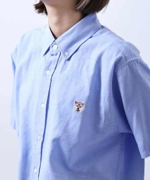 ZIP FIVE（ジップファイブ）の「【ZIP FIVE】 動物 刺繍 オックスフォード ボタンダウン ワンポイント 半袖 シャツ 猫 / 柴犬 / キツネ / タヌキ（シャツ/ブラウス・レディース・ブラック系2/ブラック系1/ネイビー系2/サックスブルー系2/サックスブルー系/ホワイト系1/ホワイト/ネイビー/ブラック系/サックスブルー系1/ブラック/ネイビー系1/サックスブルー/ホワイト系/ホワイト系2/ネイビー系/ホワイト系3/サックスブルー系3・LARGE/MEDIUM/SMALL/X-LARGE）」の22枚目の写真
