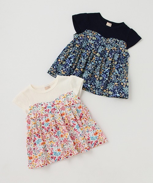 petit main(プティマイン)の「【リンク】水彩花ドッキングT(Tシャツ/カットソー・キッズ・ピンク/ブルー・130cm/90cm/110cm/80cm/100cm/120cm)」の5枚目の写真