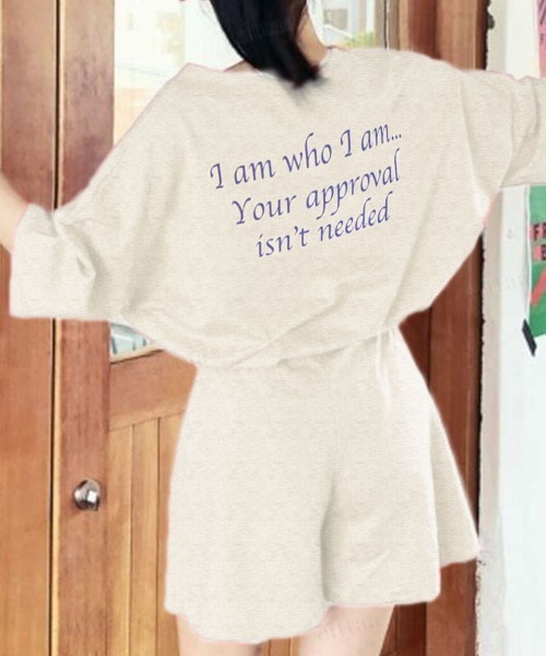 Dalfwin（ダールフィン）の「韓国ファッション MERCYロゴ半袖セットアップ 半袖トップス×ショートパンツ上下セット（ルームウェア/パジャマ・レディース・オートミール/ブラック・FREE）」の8枚目の写真