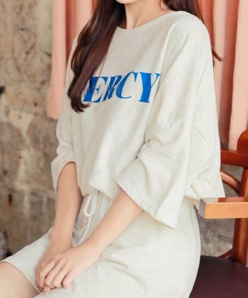 Dalfwin（ダールフィン）の「韓国ファッション MERCYロゴ半袖セットアップ 半袖トップス×ショートパンツ上下セット（ルームウェア/パジャマ・レディース・オートミール/ブラック・FREE）」の9枚目の写真