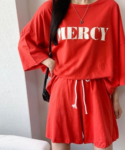 Dalfwin（ダールフィン）の「韓国ファッション MERCYロゴ半袖セットアップ 半袖トップス×ショートパンツ上下セット（ルームウェア/パジャマ・レディース・オートミール/ブラック・FREE）」の12枚目の写真