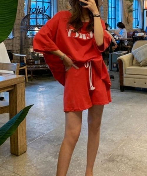 Dalfwin（ダールフィン）の「韓国ファッション MERCYロゴ半袖セットアップ 半袖トップス×ショートパンツ上下セット（ルームウェア/パジャマ・レディース・オートミール/ブラック・FREE）」の16枚目の写真