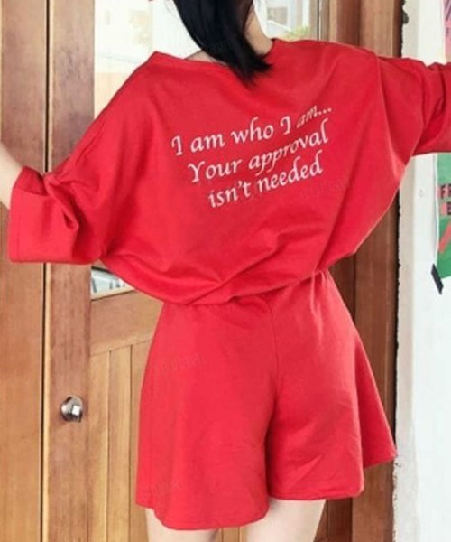 Dalfwin（ダールフィン）の「韓国ファッション MERCYロゴ半袖セットアップ 半袖トップス×ショートパンツ上下セット（ルームウェア/パジャマ・レディース・オートミール/ブラック・FREE）」の17枚目の写真