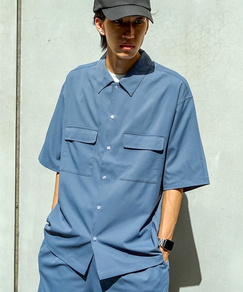 UNIIT(ユニット)の「【UNIIT/ユニット】 ポリエステルツイル ダブルフラップポケット オーバーサイズシャツ ビッグシルエット セットアップ対応可能アイテム イージーケア 吸水速乾性(シャツ/ブラウス・メンズ・ブルー系その他/ブラック・MEDIUM/LARGE)」の1枚目の写真