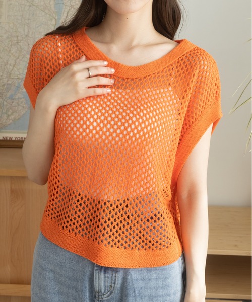 Ada.（エイダ）の「年末年始だけの特別プライス！今なら490円！ メッシュトップス・ニット（タンクトップ・レディース・ベージュ/オレンジ/ブラック/グリーン・FREE）」の18枚目の写真