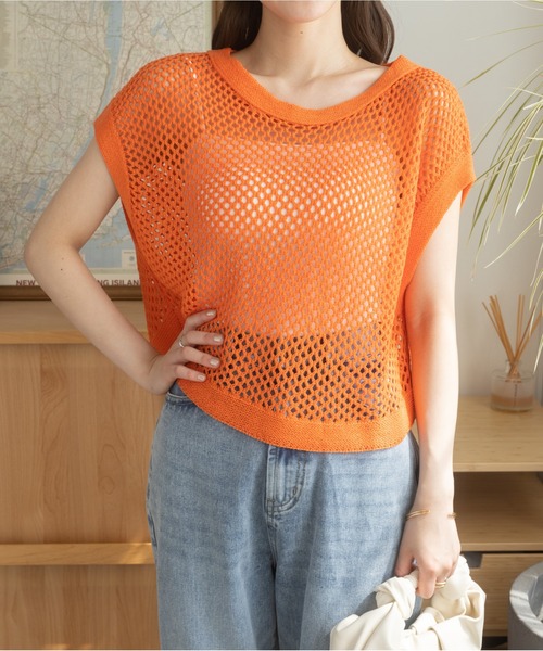 Ada.（エイダ）の「年末年始だけの特別プライス！今なら490円！ メッシュトップス・ニット（タンクトップ・レディース・ベージュ/オレンジ/ブラック/グリーン・FREE）」の19枚目の写真
