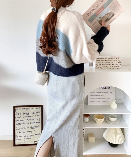 mily bilet(ミウィビレット)の「【mily bilet】ショート丈が旬。ウール混モヘアタッチ インターシャニットプルオーバー(ニット/セーター・レディース・ピンク/ブルー/グレー・X-LARGE/SMALL/LARGE/MEDIUM)」の8枚目の写真