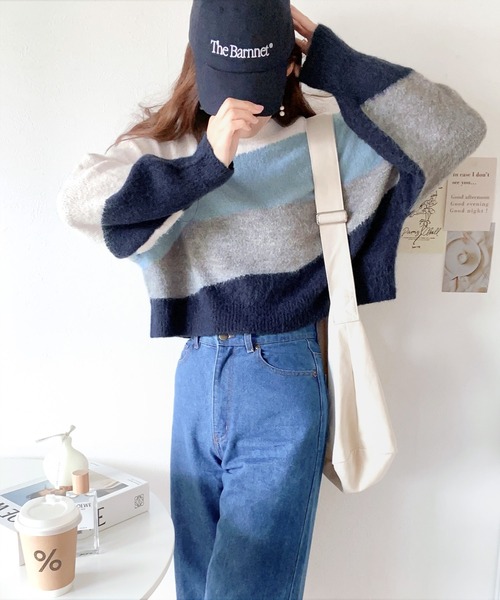 mily bilet(ミウィビレット)の「【mily bilet】ショート丈が旬。ウール混モヘアタッチ インターシャニットプルオーバー(ニット/セーター・レディース・ピンク/ブルー/グレー・X-LARGE/SMALL/LARGE/MEDIUM)」の6枚目の写真