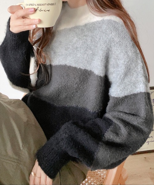 mily bilet(ミウィビレット)の「【mily bilet】ショート丈が旬。ウール混モヘアタッチ インターシャニットプルオーバー(ニット/セーター・レディース・ピンク/ブルー/グレー・X-LARGE/SMALL/LARGE/MEDIUM)」の15枚目の写真