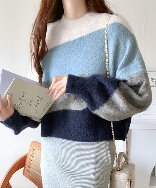 mily bilet(ミウィビレット)の「【mily bilet】ショート丈が旬。ウール混モヘアタッチ インターシャニットプルオーバー(ニット/セーター・レディース・ピンク/ブルー/グレー・X-LARGE/SMALL/LARGE/MEDIUM)」の7枚目の写真