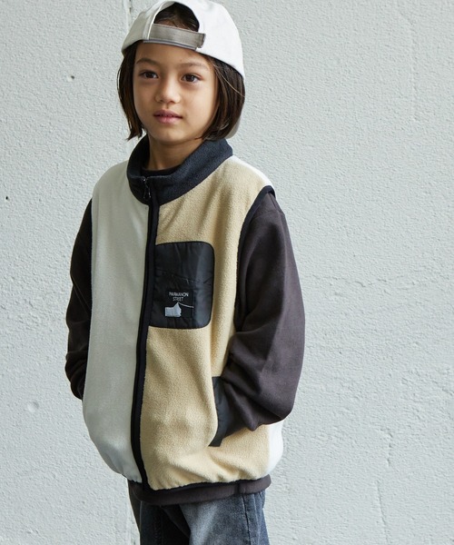 PAIRMANON STREET（ペアマノンストリート）の「【PAIRMANON STREET】マイクロフリース クレイジーカラー 配色 総柄 ベスト（ベスト・キッズ・ブラック系その他2/アイボリー/グレイッシュベージュ/グリーン系その他/その他/ブラック系その他・100/140/130/90/110/120/150）」の2枚目の写真