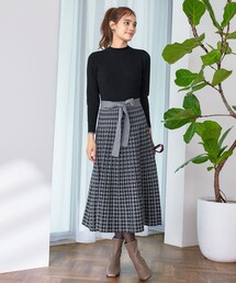 【洗える】千鳥柄ニットプリーツワンピース
