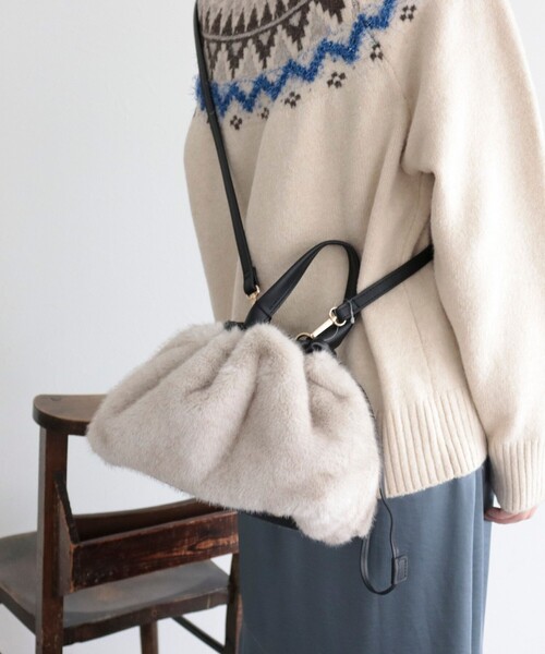 CACHELLIE（カシェリエ）の「【Cachellie/カシェリエ】ファードロストショルダートートバッグ（トートバッグ・レディース・ブラウン/キナリ・FREE）」の4枚目の写真