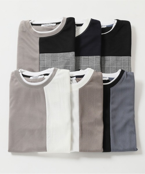 セール】異素材切り替え 長袖カットソー ロングスリーブ Tシャツ