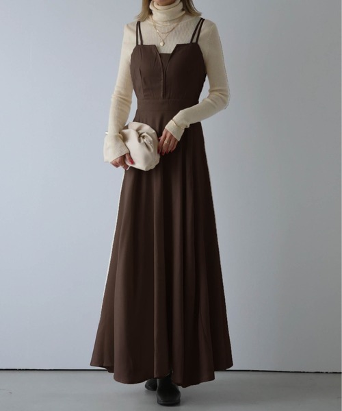AMELY（エミリー）の「キャミソールワンピース（ワンピース・レディース・ブラウン/チャコール/ベージュ/ブラック/ブラック系/アイボリー系/ブラウン系/ピンク系/ベージュ系・L/M）」の5枚目の写真