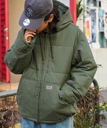 【retock's】ロゴピスネーム ビッグシルエット ダック地フード中綿ブルゾン