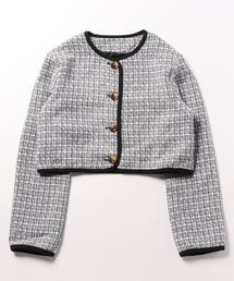 【新品未使用】CLARA ノーカラージャケット ショート丈 クロップド パール 新品未使用】CLARA ノーカラージャケット ショート丈 クロップド