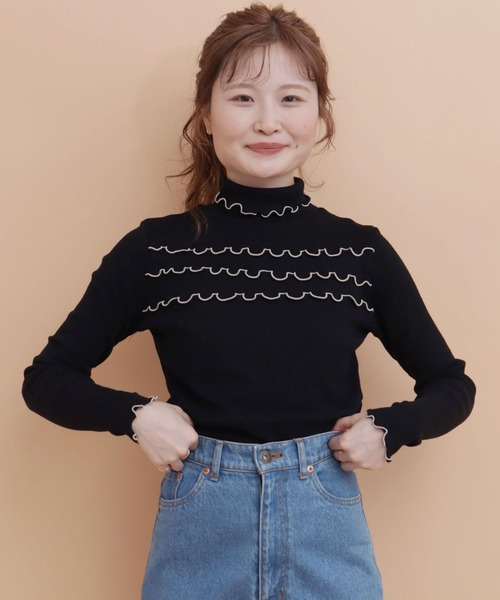 peu pres（プープレ）の「配色メロウタックテレコ長袖（Tシャツ/カットソー・レディース・ホワイト/ブラック・FREE）」の2枚目の写真