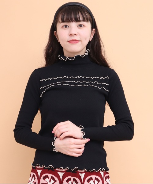 peu pres（プープレ）の「配色メロウタックテレコ長袖（Tシャツ/カットソー・レディース・ホワイト/ブラック・FREE）」の3枚目の写真