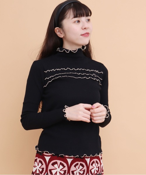 peu pres（プープレ）の「配色メロウタックテレコ長袖（Tシャツ/カットソー・レディース・ホワイト/ブラック・FREE）」の5枚目の写真