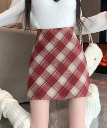 サンドロ 台形ミニスカート 36 赤 ユニクロ UNIQLO チェック柄 台形スカート ミニ ウールブレンド