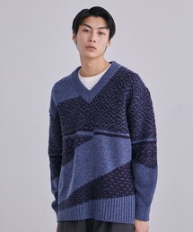 UNITED TOKYO ユナイテッドトウキョウ　総柄　ニットセーター　１/S ウールリブジップドライバーズニット(1 DARK GREY): : メンズ