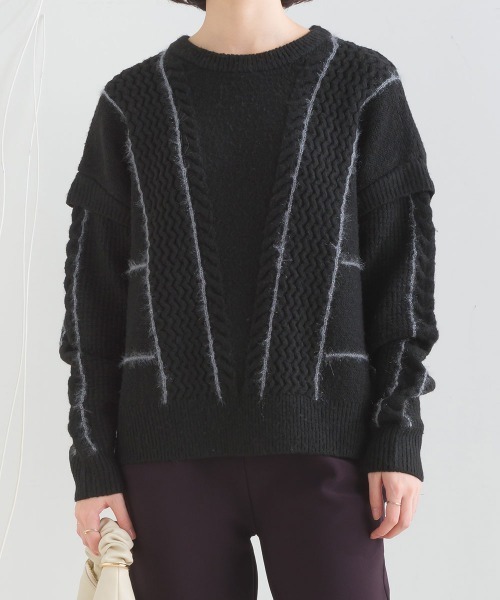 FURRY（ファーリー）の「ファンシーラインケーブルプルオーバー（ニット/セーター・レディース・黄土色系1/ライトブルーグレー/ブラック×ブラック/オフホワイト・FREE）」の2枚目の写真