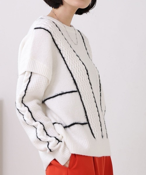 FURRY（ファーリー）の「ファンシーラインケーブルプルオーバー（ニット/セーター・レディース・黄土色系1/ライトブルーグレー/ブラック×ブラック/オフホワイト・FREE）」の6枚目の写真