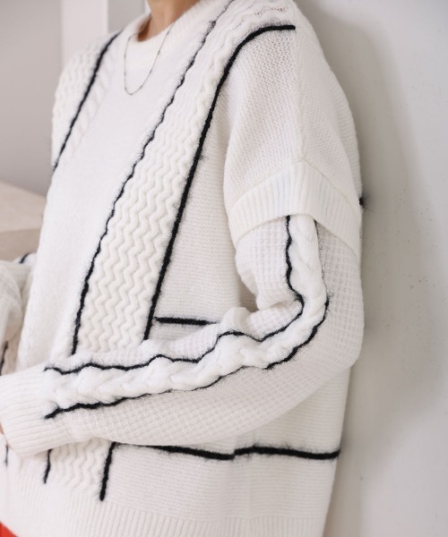 FURRY（ファーリー）の「ファンシーラインケーブルプルオーバー（ニット/セーター・レディース・黄土色系1/ライトブルーグレー/ブラック×ブラック/オフホワイト・FREE）」の8枚目の写真