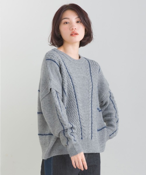 FURRY（ファーリー）の「ファンシーラインケーブルプルオーバー（ニット/セーター・レディース・黄土色系1/ライトブルーグレー/ブラック×ブラック/オフホワイト・FREE）」の13枚目の写真